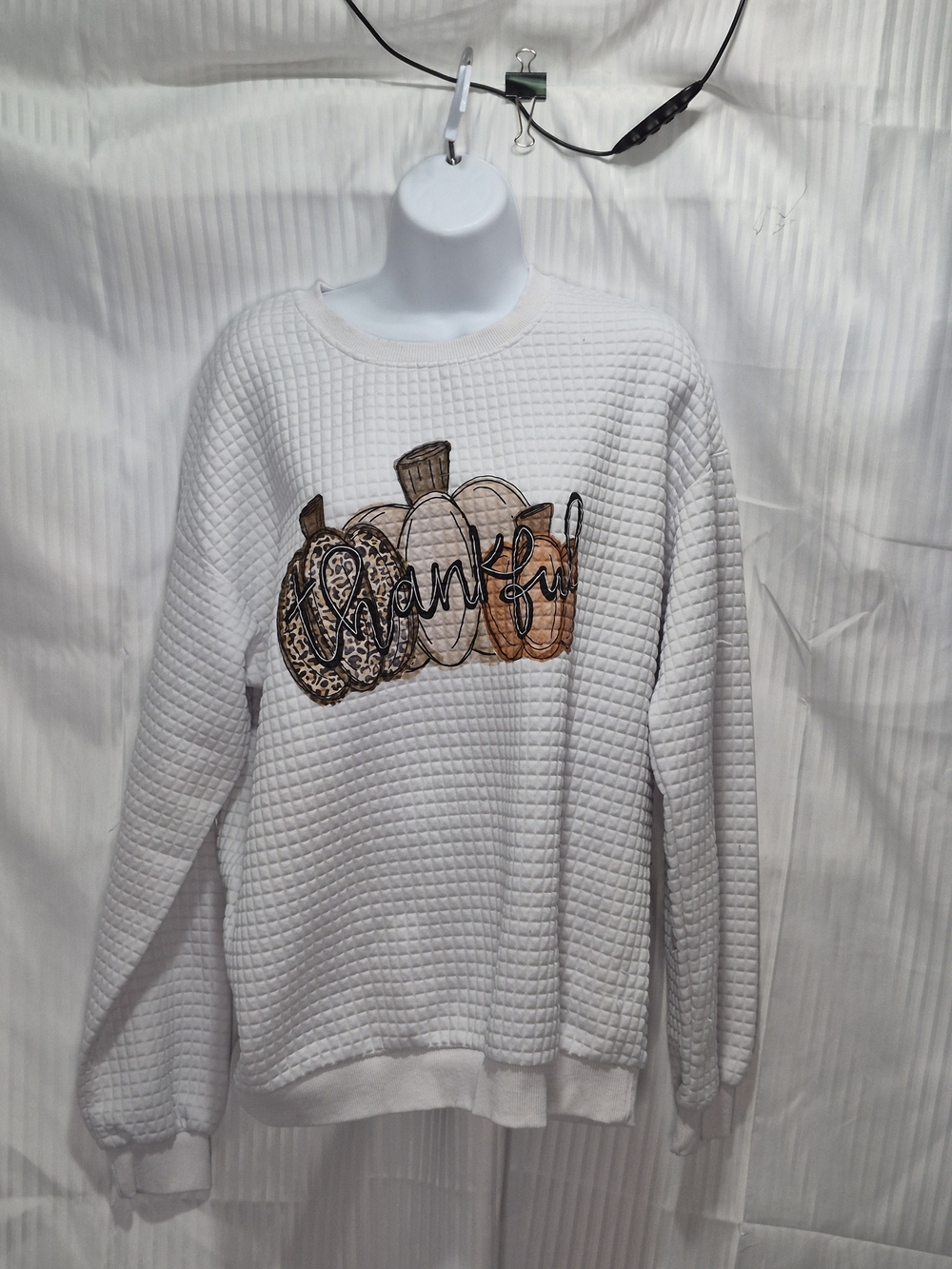 White 'Thankful' Pumpkin Quilted Sweatshirt - Women Size Small